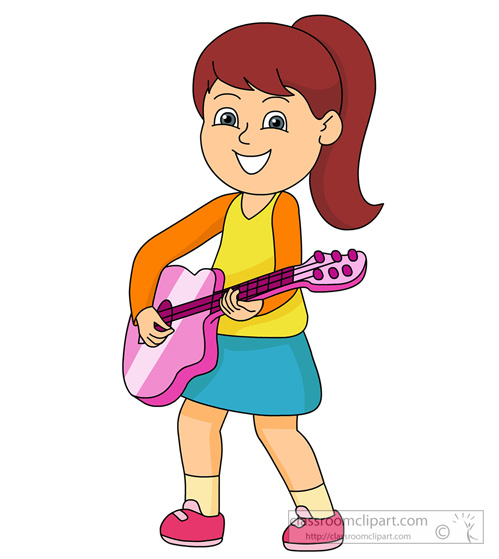 Girl Playing Pink Guitar - Free Classroom Clipart for Music Education