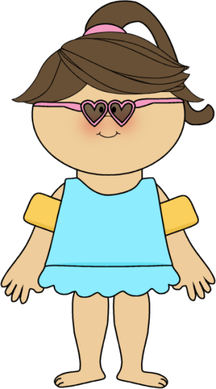 Cute Summer Swim Clipart - Girl with Floaties & Heart Sunglasses