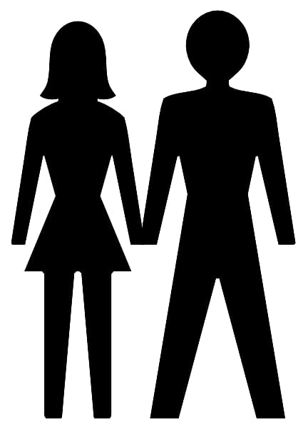 Black silhouette of a man and woman holding hands, symbolizing partnership or relationship.