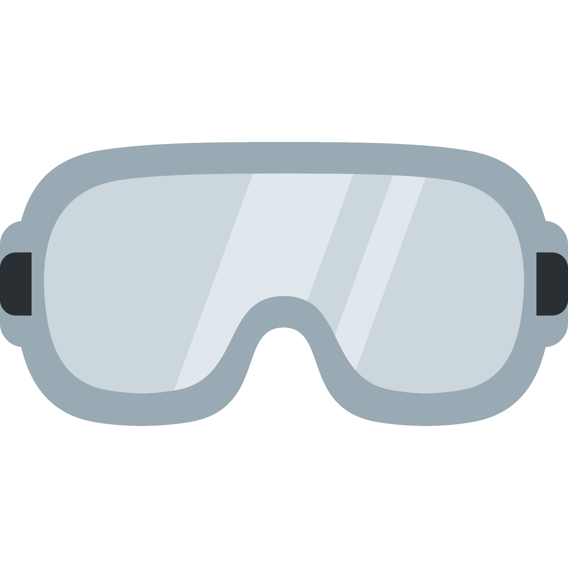 Gray safety goggles with clear lens and black side attachments on a teal background.