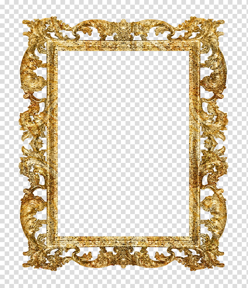 Ornate gold Baroque-style picture frame with intricate floral and scrollwork detailing on transparent background.