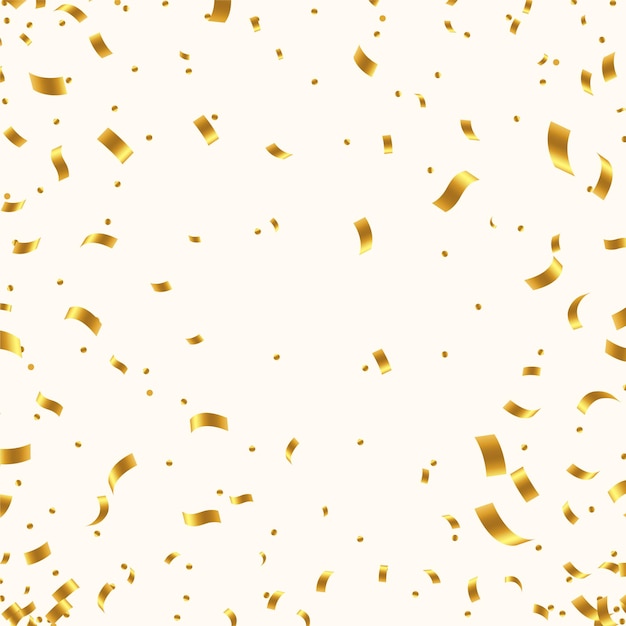 Golden confetti pieces and dots scattered on a light cream background, evoking celebration and festivity.
