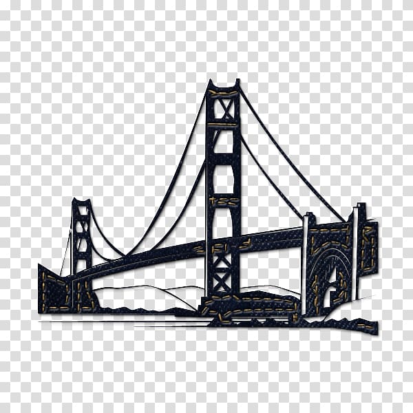 Stylized black-and-gold illustration of the Golden Gate Bridge with textured details and transparent background.