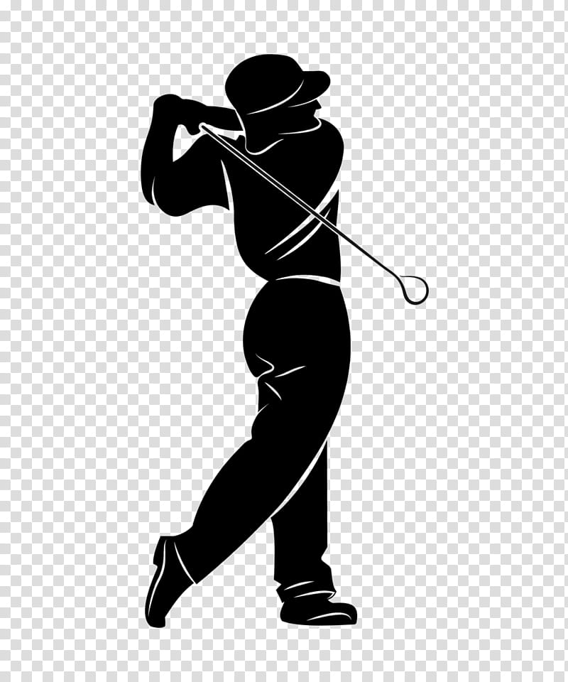 Silhouette of a golfer mid-swing, wearing cap and athletic attire, captured in dynamic pose with club raised.