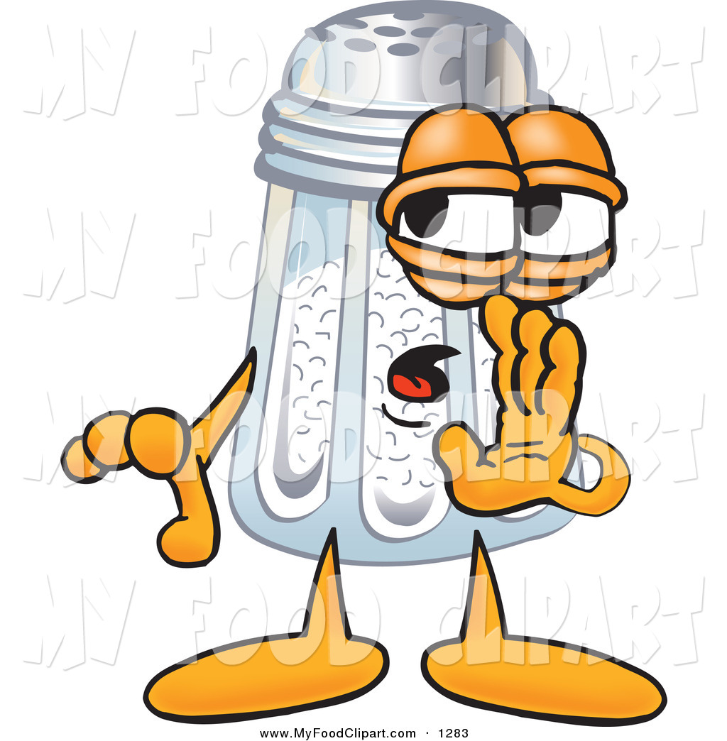 Cartoon salt shaker character with orange limbs, wearing goggles, gesturing playfully.