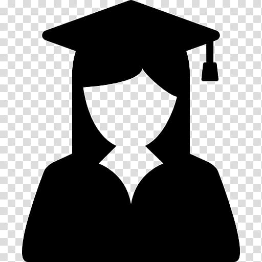 Silhouette of a graduate wearing a cap and gown, representing academic achievement.