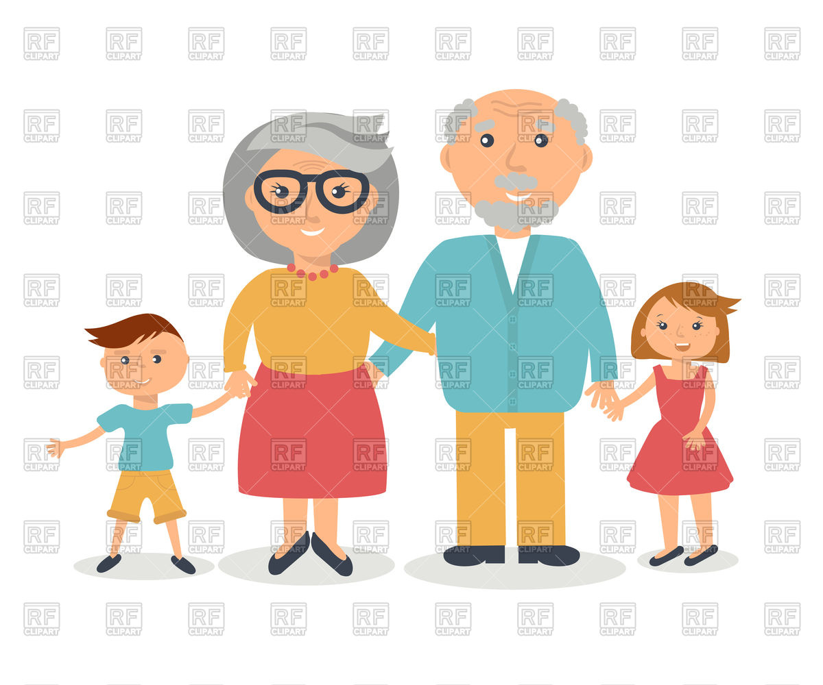 Grandparents with Grandchildren - Family Bonding Illustration