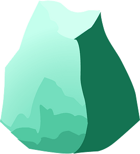 Abstract stylized mountain or iceberg shape in gradient teal and green tones.