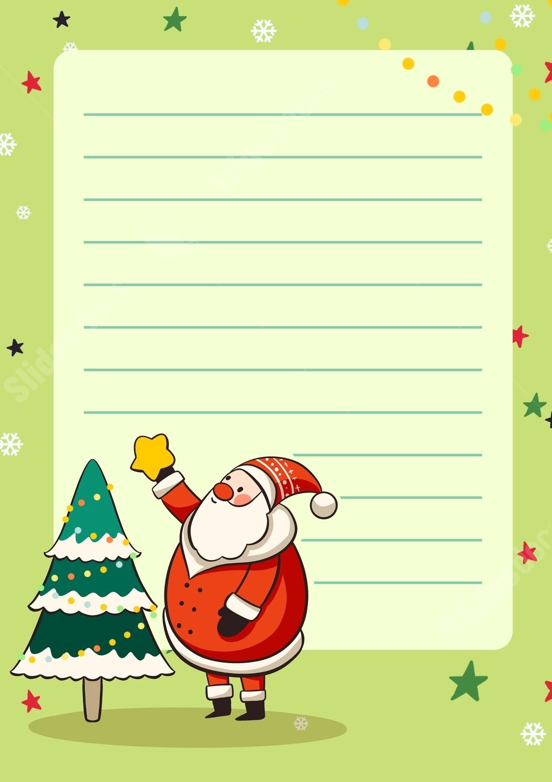 Printable Christmas Letter Template with Santa and Tree Illustration
