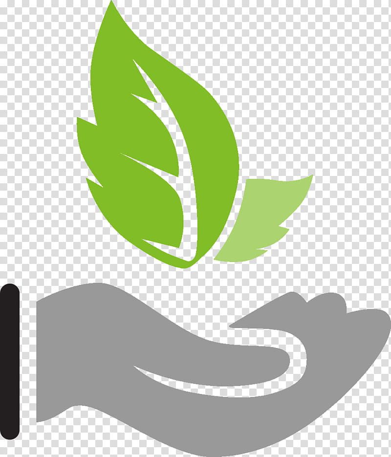 A gray open hand gently cradling two green leaves, symbolizing environmental care and sustainability.