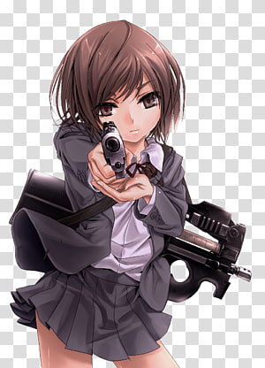 Anime Gun Girl - Schoolgirl Action Character Illustration