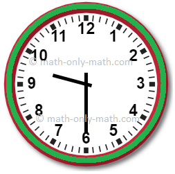 Analog clock showing 9:30 with black hands, white face, and green-red border.