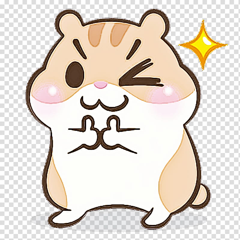 Cute cartoon hamster winking with a sparkly star, pink cheeks, and expressive face on transparent background.