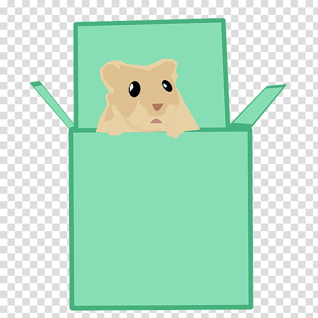 Cute beige hamster peeking out of a light green open cardboard box.