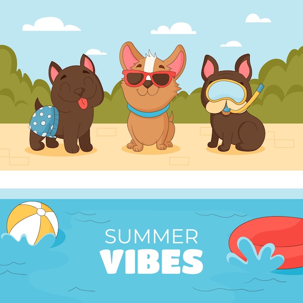 Summer Dogs Watercolor Style Clip Art - Clip Art Library
