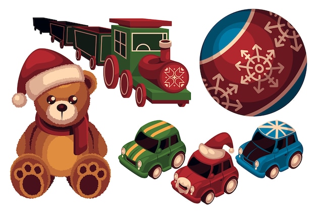 Set of colorful vintage christmas toys for kids Vector Image - Clip Art ...