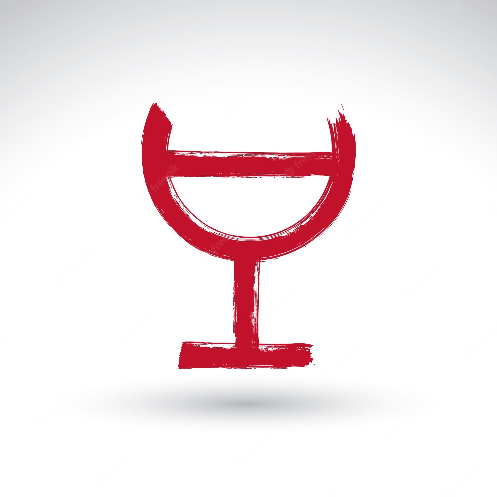 Red brushstroke-style chalice icon on white background, symbolizing communion or sacred vessel.