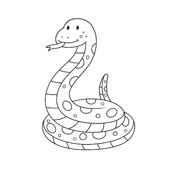 Friendly cartoon snake with striped pattern and spotted scales, coiled and smiling.