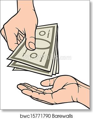 A hand handing over a stack of US dollar bills to an open receiving hand, illustrating payment or financial transaction.