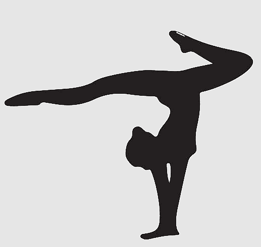 Silhouette of a gymnast performing a handstand with split legs, showcasing flexibility and balance.