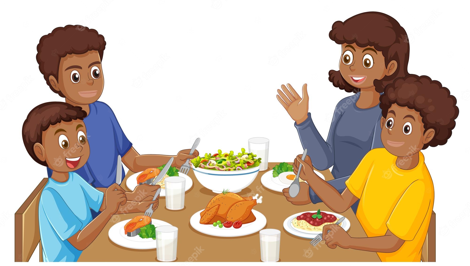 kids eating dinner clipart