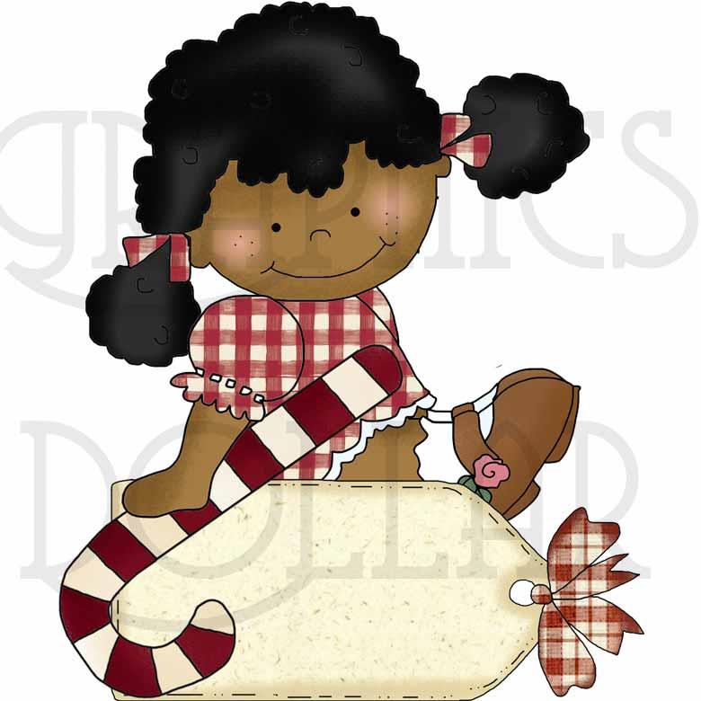 Festive Holiday Clipart - Black Girl with Candy Cane | Graphics Dolls