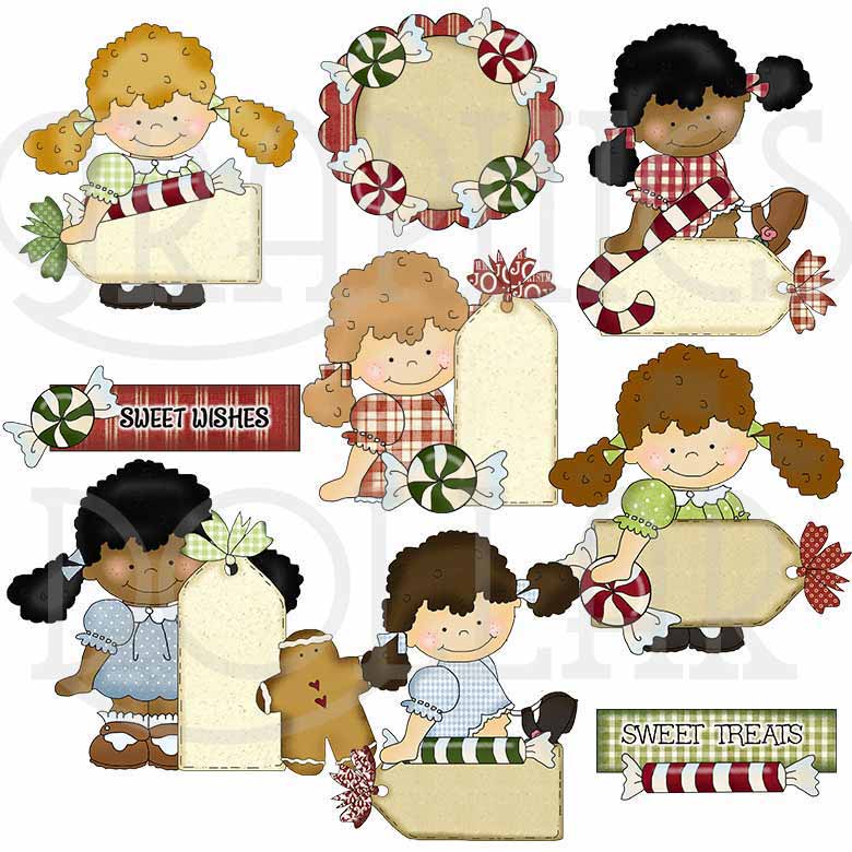 Vintage Candy-Themed Clipart with Diverse Children - Sweet Wishes & Treats