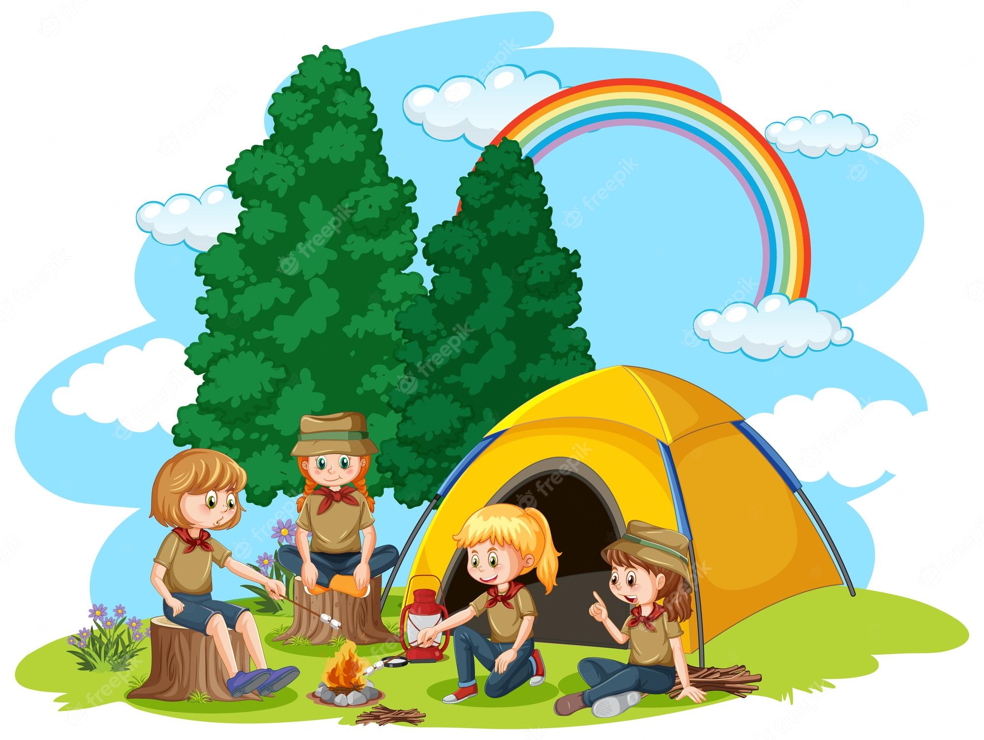 Free Vector | Happy kids at camping tent - Clip Art Library