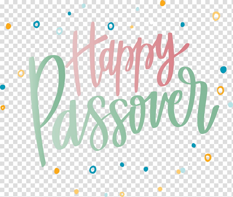 Handwritten "Happy Passover" in pink and green script with colorful confetti on transparent background.