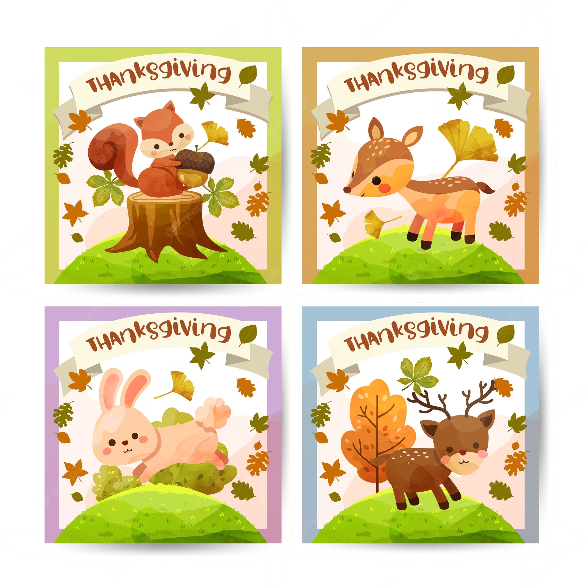 Cute Thanksgiving Animal Cards - Free Printable & Digital Designs