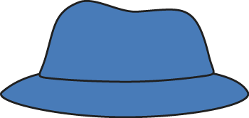 Simple blue fedora hat illustration with black outline on transparent background.