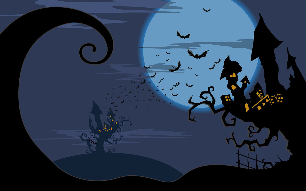 Haunted Halloween Night Scene - Free Vector Illustration