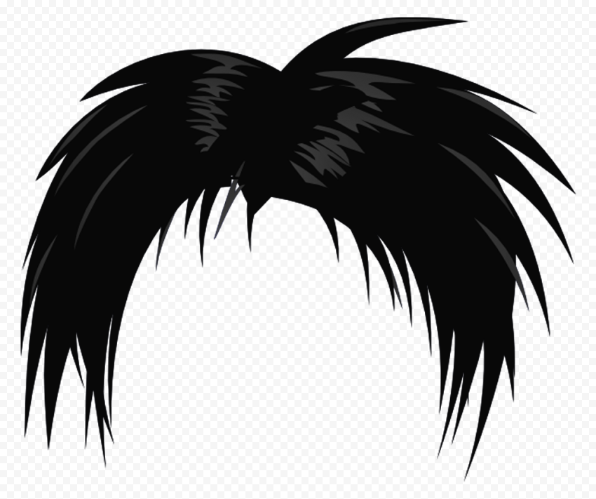 Black spiky anime-style hair clipart with dramatic upward and outward strands on transparent background.