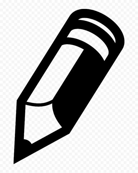 Black-and-white icon of a sharpened pencil angled diagonally on transparent background.