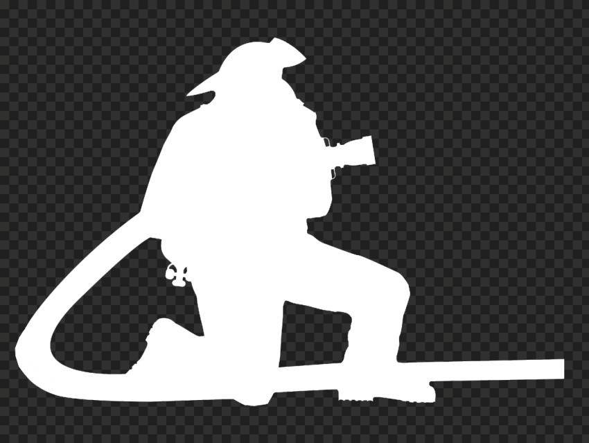 White silhouette of a kneeling soldier in tactical gear aiming a rifle, on transparent background.