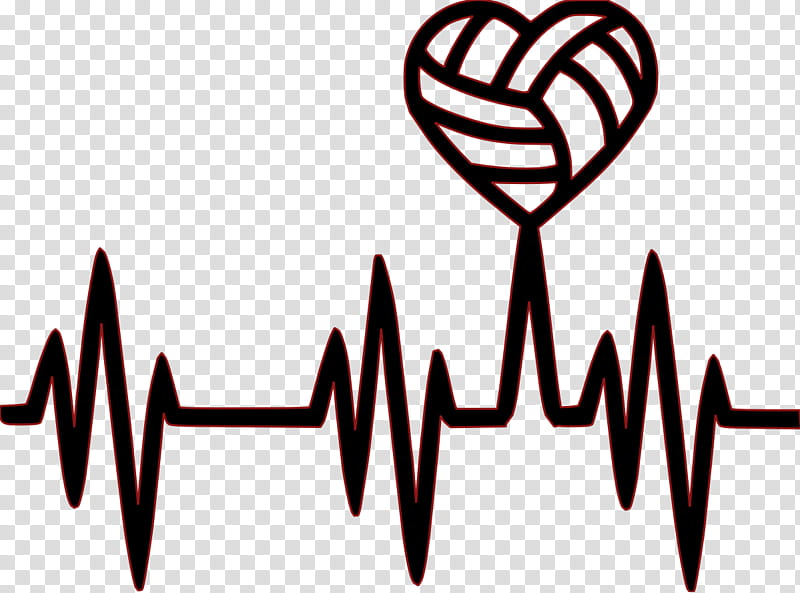 Heart-shaped volleyball atop an EKG heartbeat line, symbolizing passion for the sport and athletic vitality.