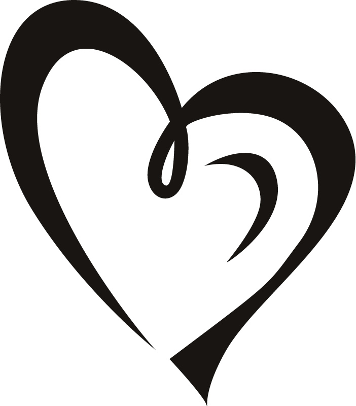 Stylized black-and-white heart logo with flowing, calligraphic lines forming an abstract, elegant design.