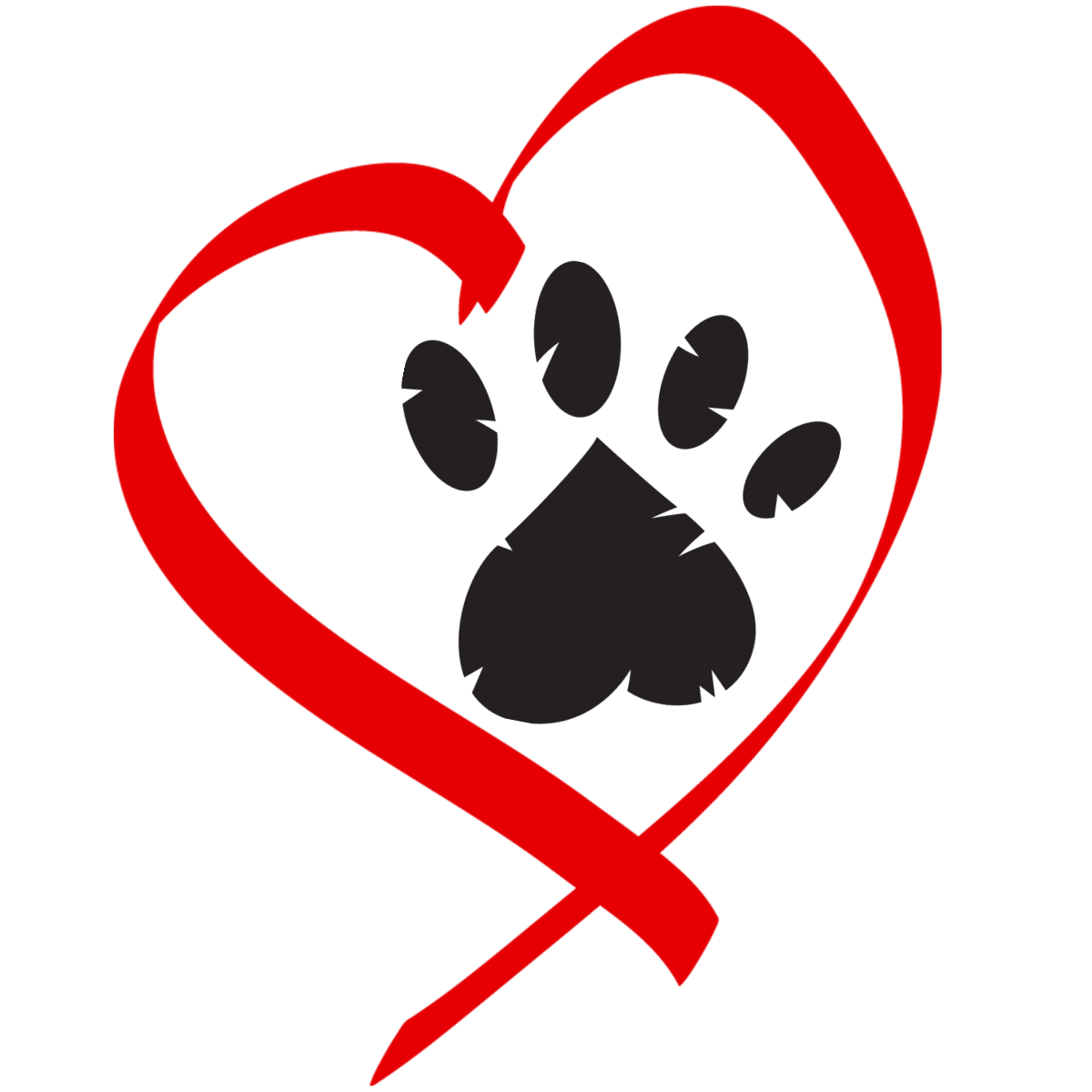 Red heart outline with black paw print inside, symbolizing love for pets.