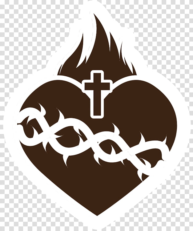 Sacred Heart symbol with flaming heart, crown of thorns, and cross, representing Christian devotion and sacrifice.