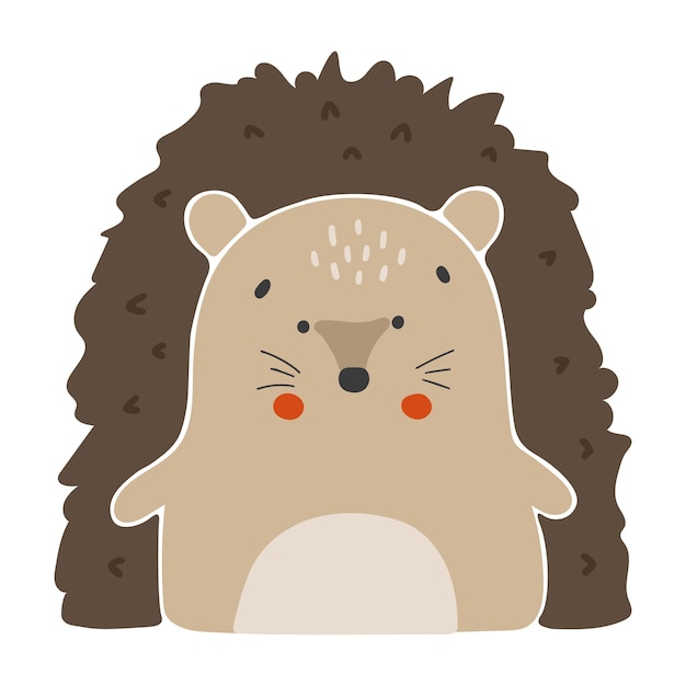 Cute cartoon hedgehog with brown spines, beige face, rosy cheeks, and friendly expression.