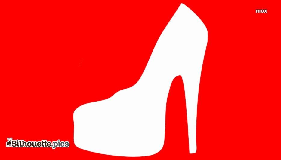 White high-heeled shoe silhouette on vibrant red background.