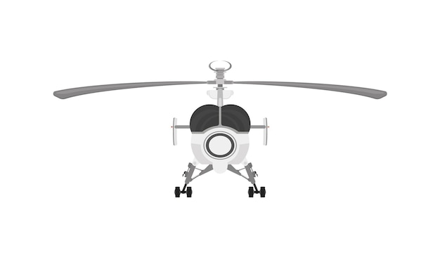Top-down view of a modern helicopter with twin seats, landing gear, and main rotor blades extended.