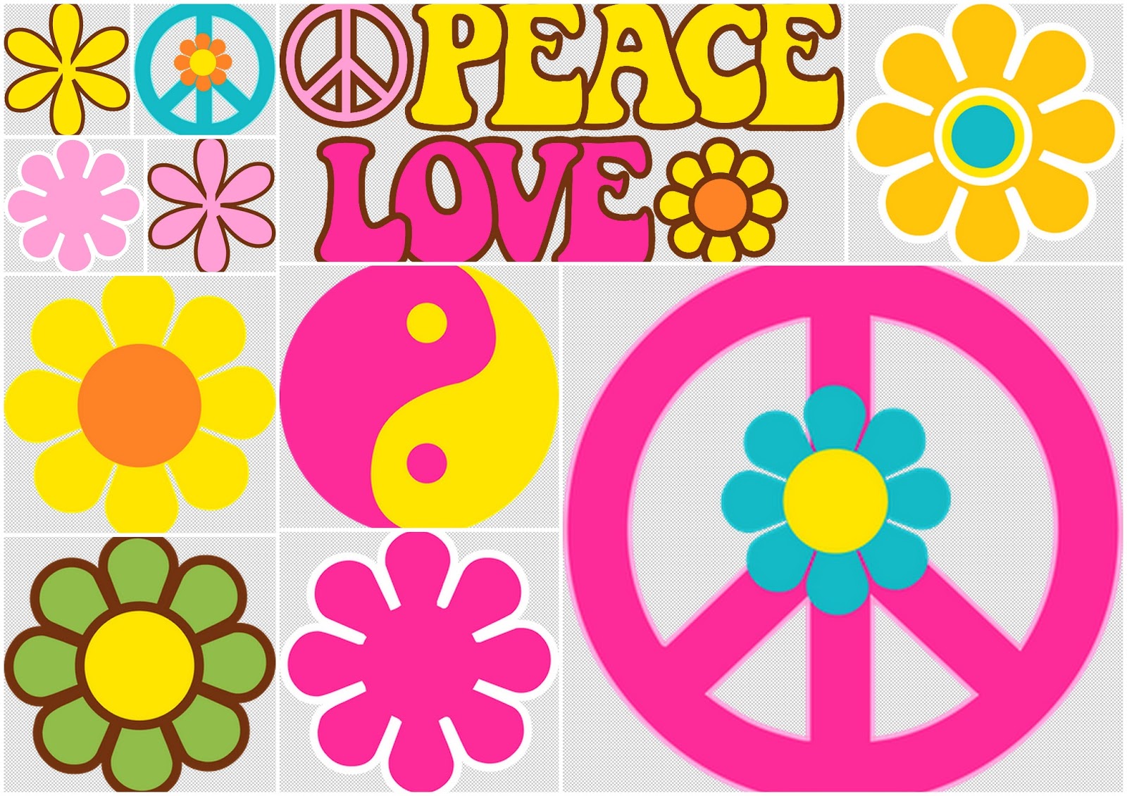 Peace Love Flower Power Clipart - Retro 60s Graphics Collection