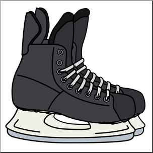 Black ice hockey skate with white laces and blade, side view illustration.
