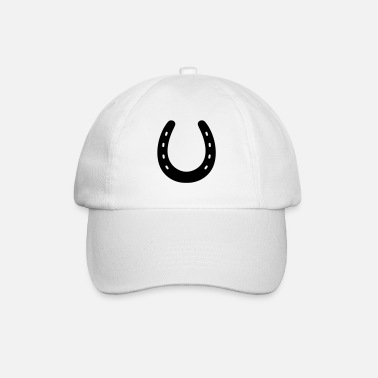 White baseball cap with black horseshoe logo centered on front panel.