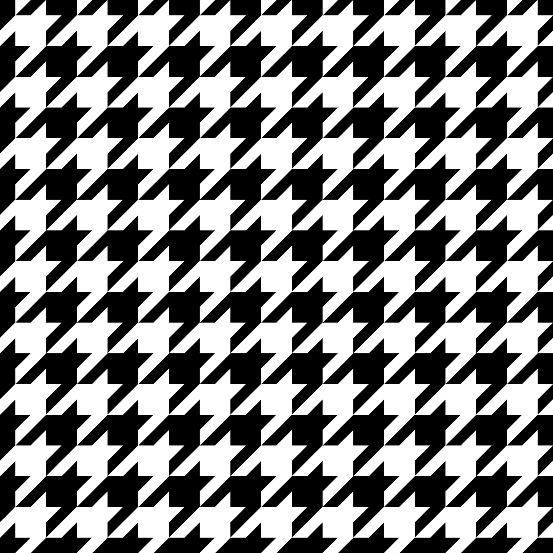 Black and white houndstooth pattern with diagonal interlocking shapes.