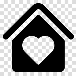 Black house icon with a white heart in the center, symbolizing home love or care.