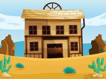Western Saloon Illustration - Desert Town Scene for Kids & Design Projects