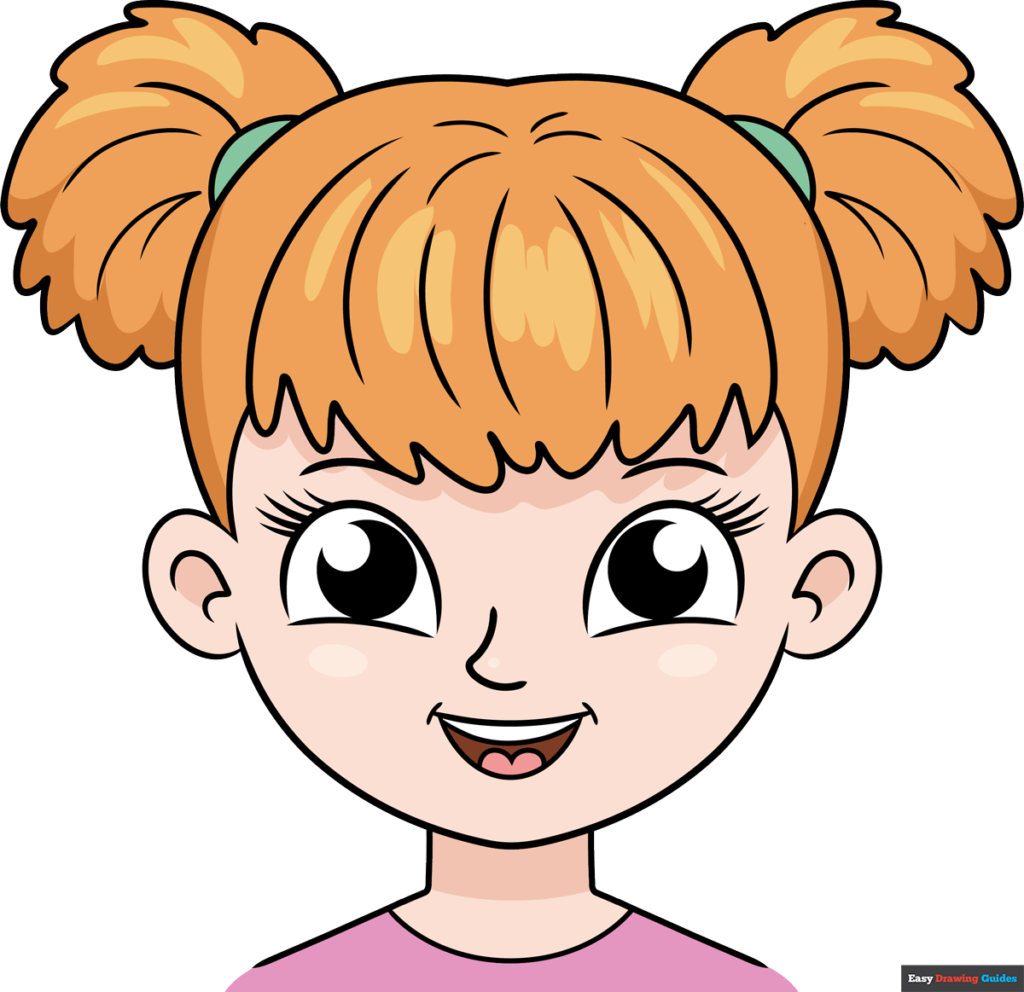 Cute Cartoon Girl With Pigtails Free Drawing Guide Clipart 3596982 