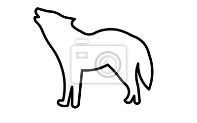 Black line drawing of a howling wolf in profile against white background.